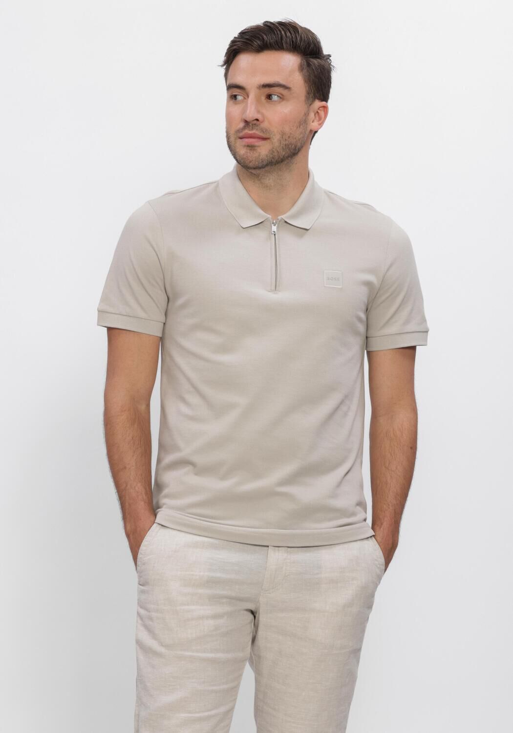 Grijze BOSS ORANGE Polo PASSERZIP - large