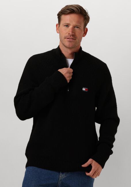 TOMMY JEANS Pull TJM REG 1/4 ZIP RAGLAN BADGE en noir - large