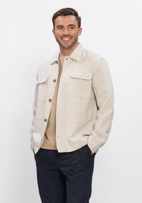Beige SELECTED MEN  SLH-LEROY LINEN BLEND OVERSHIRT LS NOOS - large