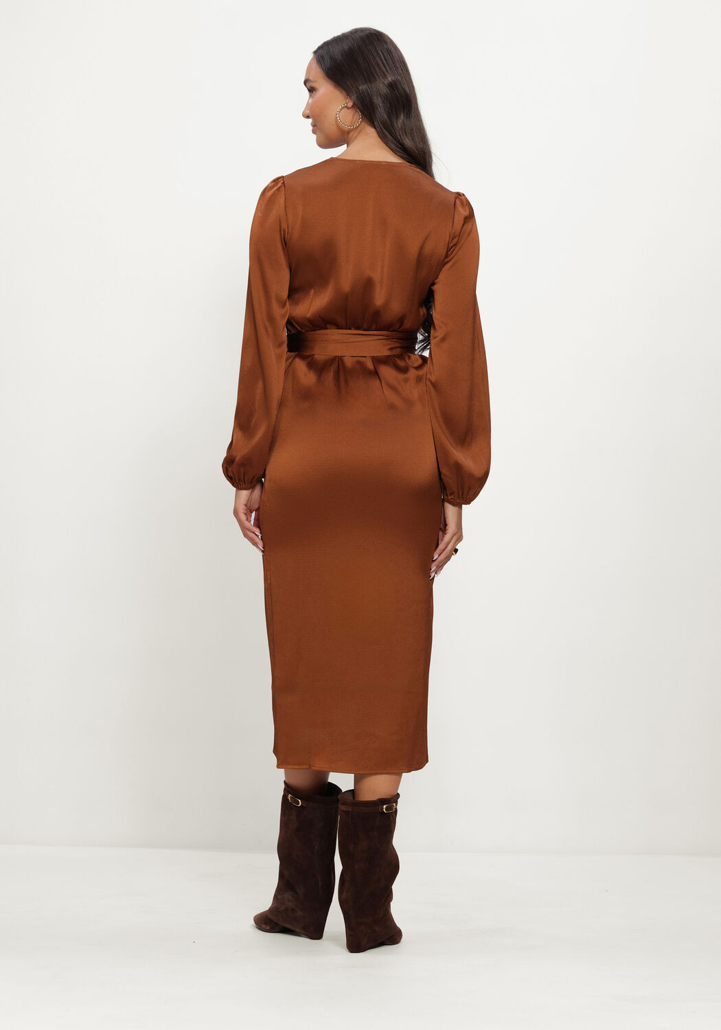 Cognac LINA LOCCHI Midi jurk LL-BEA - large