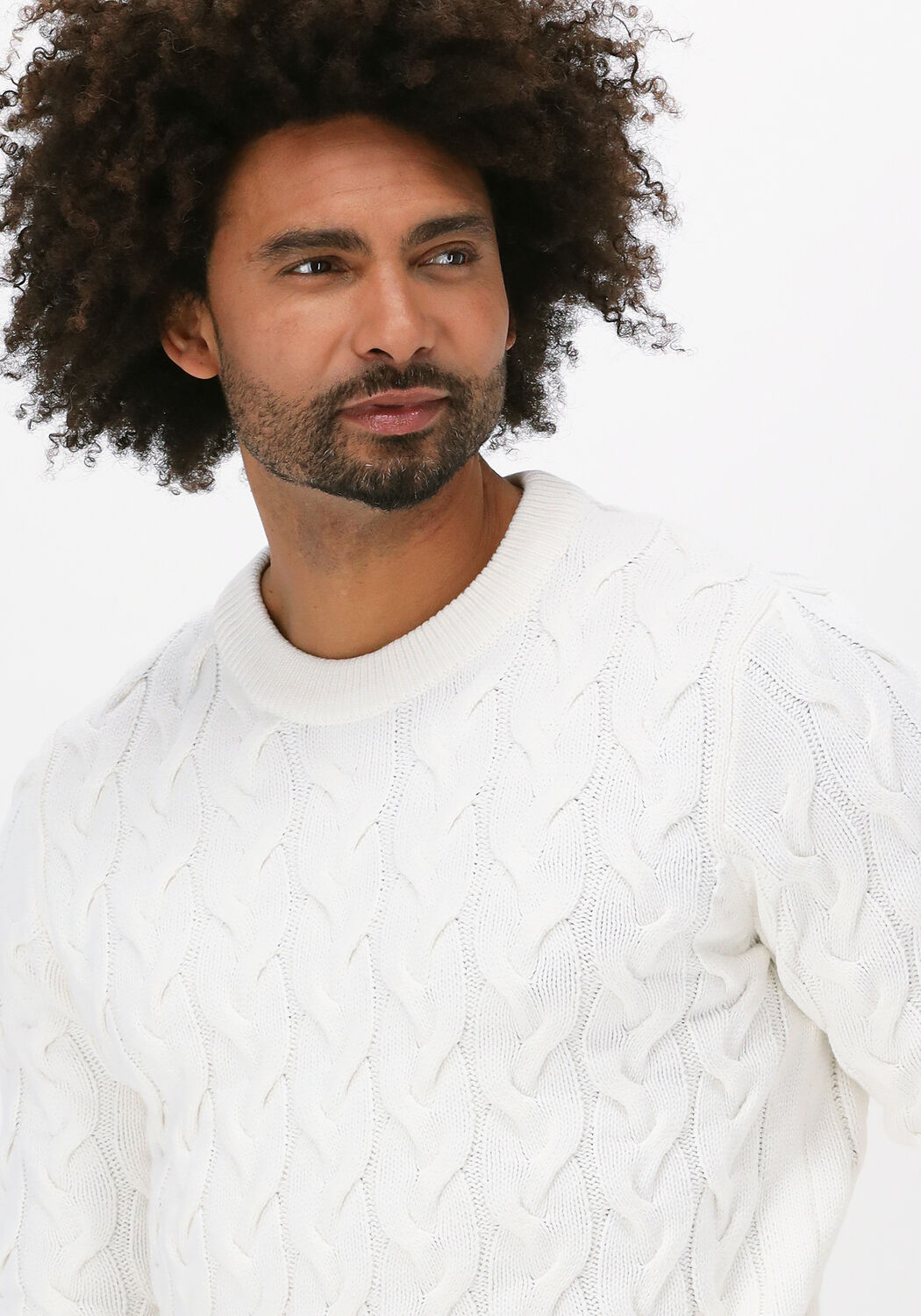 Gebroken wit SELECTED MEN Trui SLHRABI LS KNIT CABLE CREW NEC - large