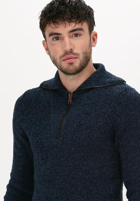 Donkerblauwe CAST IRON Trui HALF ZIP COLLAR COTTON BOUCLE  - large