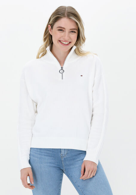 Gebroken wit TOMMY HILFIGER Trui ZIP-UP HIGH-NK SWEATER - large
