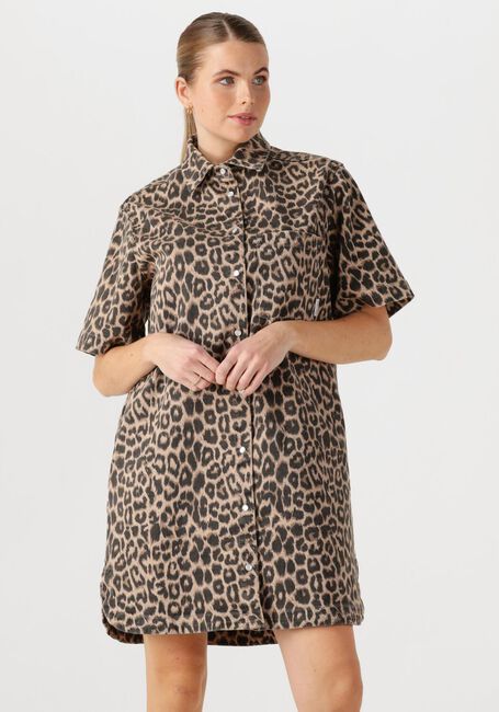 Bruine CATWALK JUNKIE Mini jurk DENIM DRESS WITH LEOPARD PATTERN - large