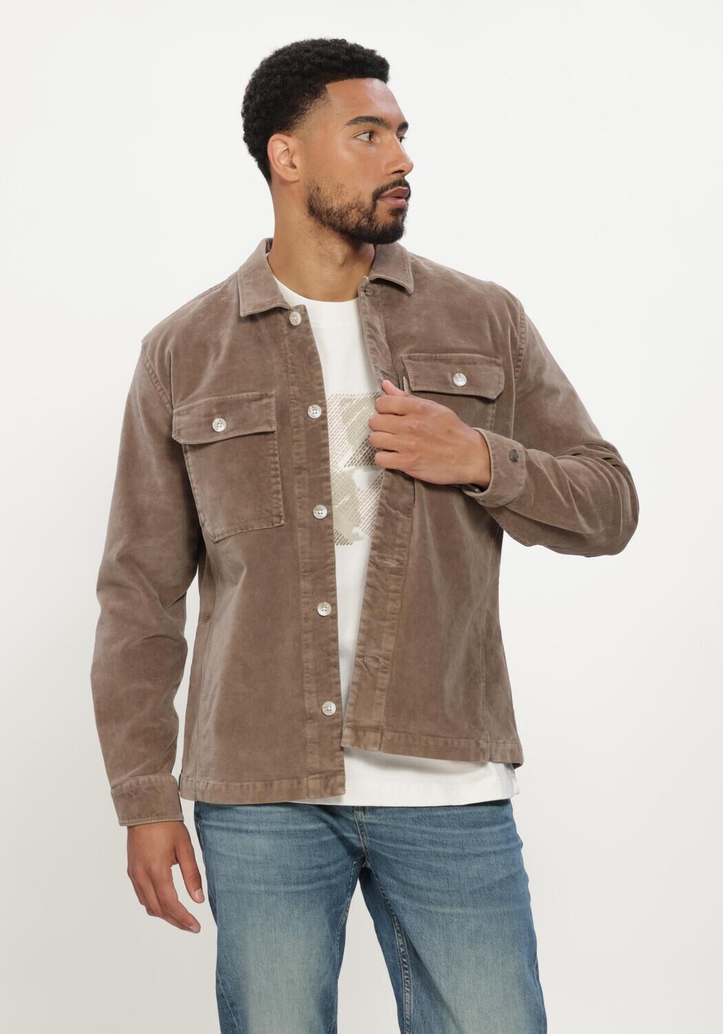 CAST IRON Surchemise LONG SLEEVE SHIRT VELVET GARMENT DYE en taupe - large