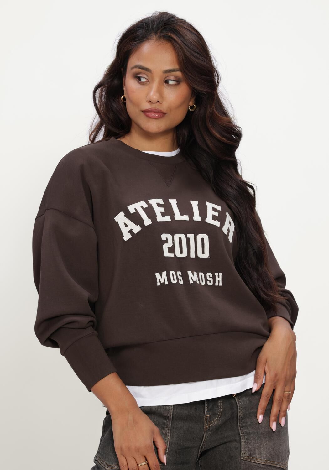 Bruine MOS MOSH Trui MMNIMA O-LS SWEATSHIRT - large