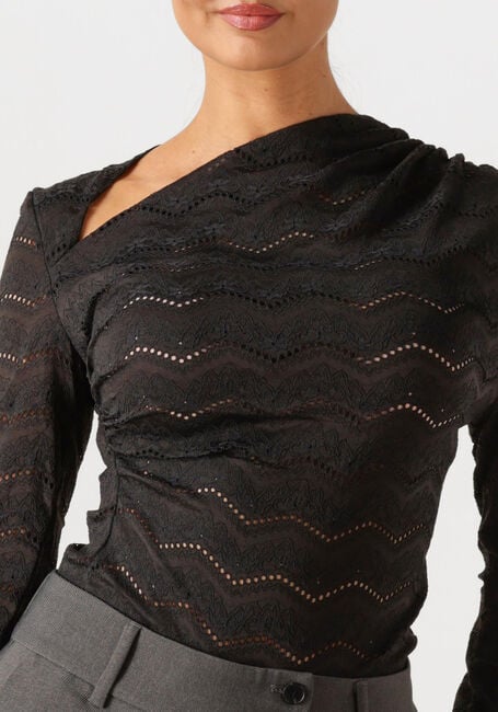 Zwarte HAUTE L'AMITIÉ  LACE DRAPE NECK BLOUSE - large