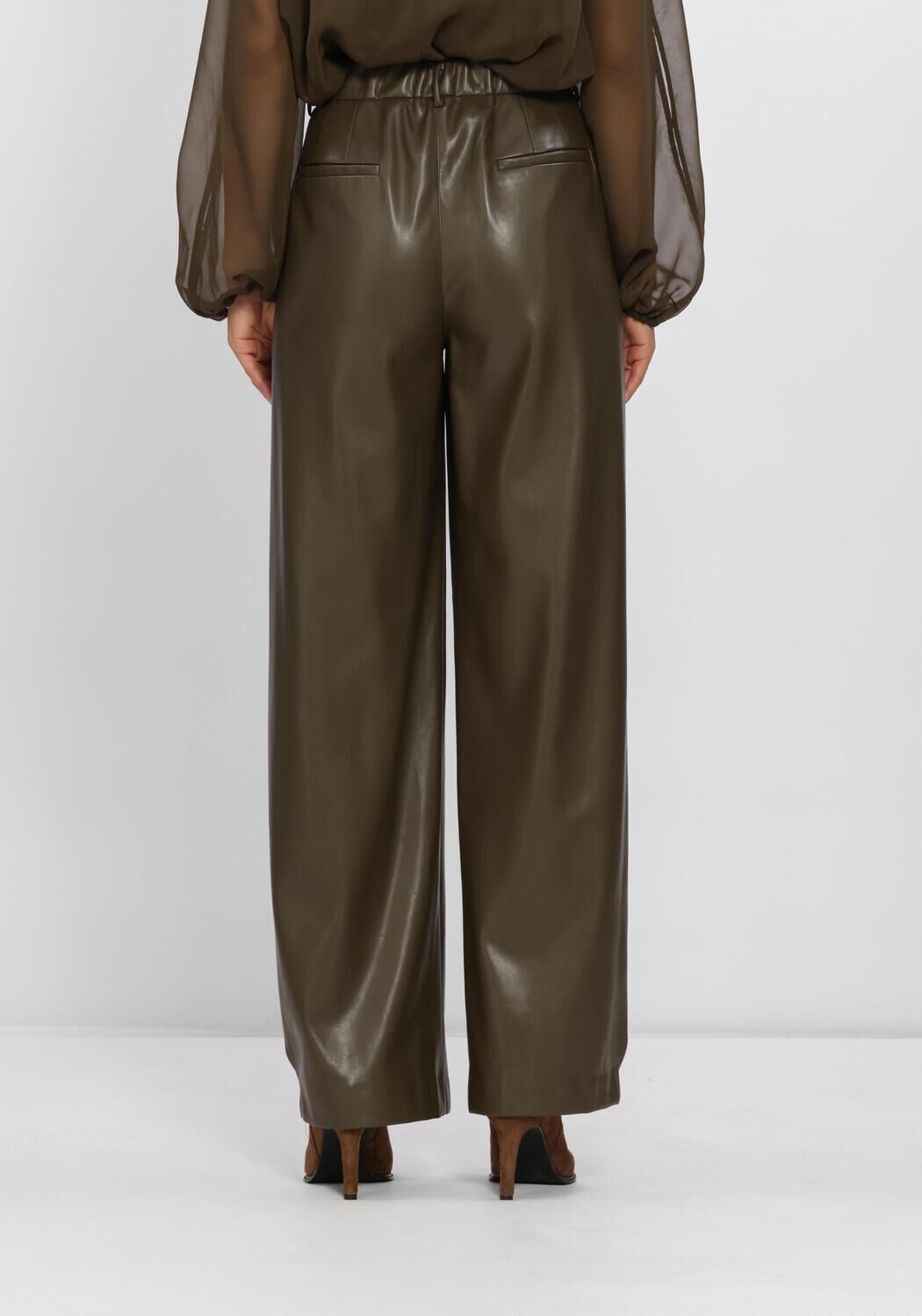 DANTE6 Pantalon large MINORA FAUX LEATHER BARREL PANTS Olive - large