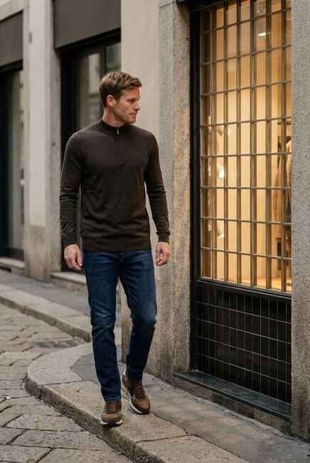 STEFANO LAURAN Pull HALF ZIP ANDERS en marron - large