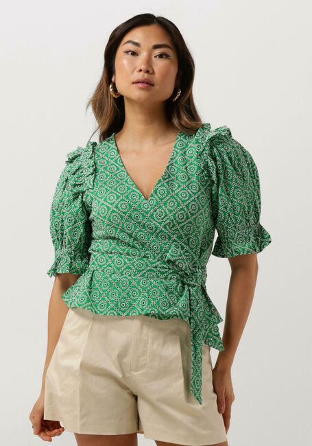SCOTCH & SODA Haut WRAP TOP WITH BRODERIE ANGLAISE en vert - large