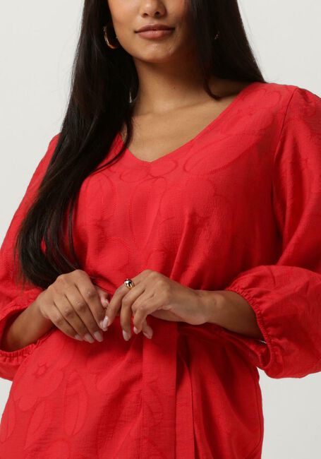 JANSEN AMSTERDAM Mini robe FF517 DRESS 3/4 PUFFED SLEEVE V-NECK en rouge - large