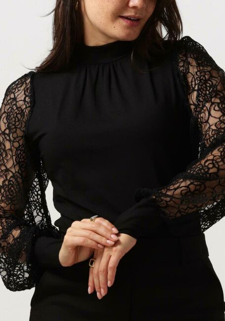 JANSEN AMSTERDAM Blouse V107 TOP WITH LACE SLEEVES AND TURTLE NECK en noir - large