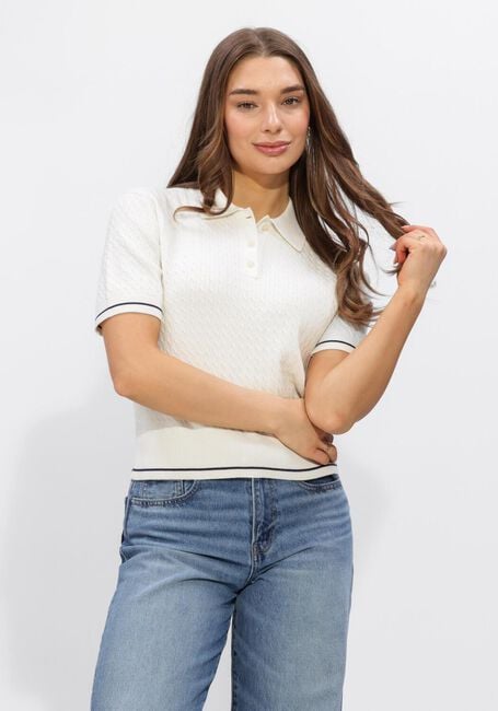 Gebroken wit CALVIN KLEIN Polo SS WOVEN LABEL CROPPED CABLE - large