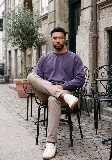 Paarse CAST IRON Trui CREWNECK RELAXED FIT PEACHED OVERDYED - large