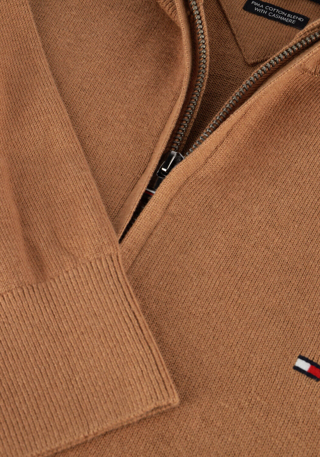 Camel TOMMY HILFIGER Trui PIMA ORG CTN CASHMERE ZIP MOCK - large
