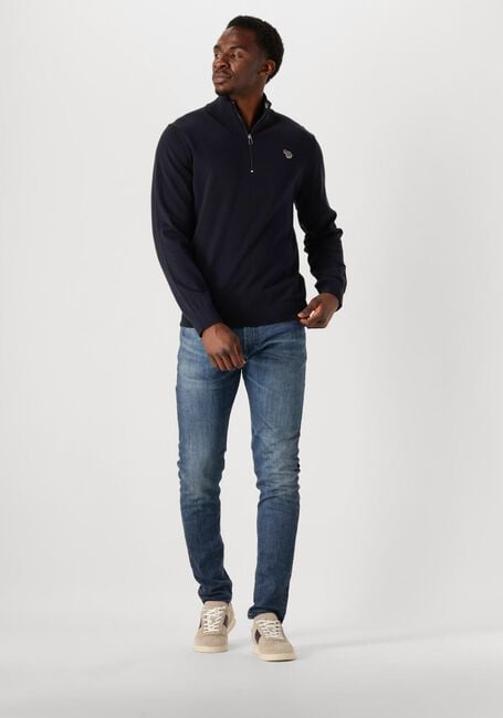 Blauwe PS PAUL SMITH Trui MENS SWEATER ZIP NECK ZEB BAD - large