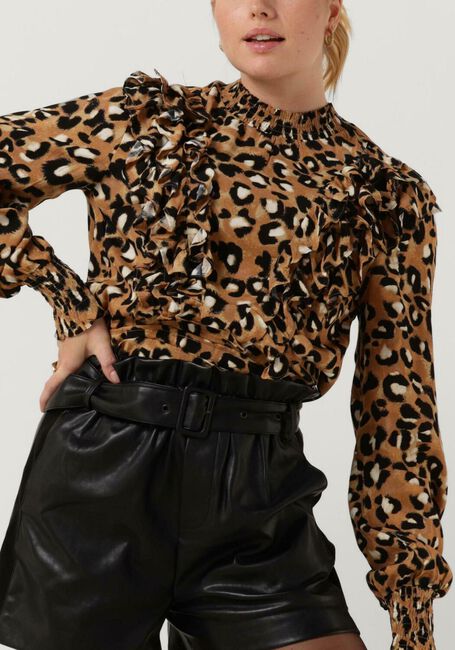 Bruine COLOURFUL REBEL  BINA LEOPARD BOHO RUFFLE BLOUSE - large