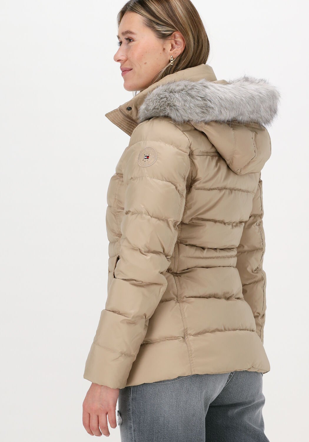 beige tommy hilfiger gewatteerde jas th ess tyra down jkt with fur