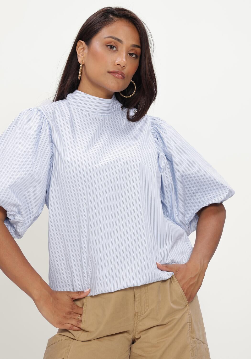 Lichtblauwe NEO NOIR  PARISA STRIPE BLOUSE - large