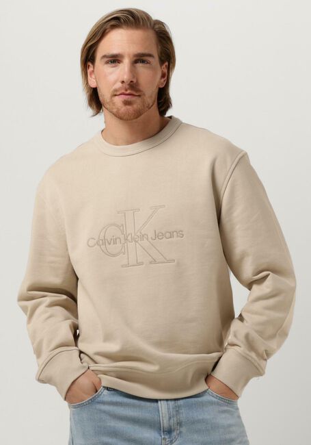 CALVIN KLEIN Chandail MONOLOGO WASHED CREW NECK en beige - large