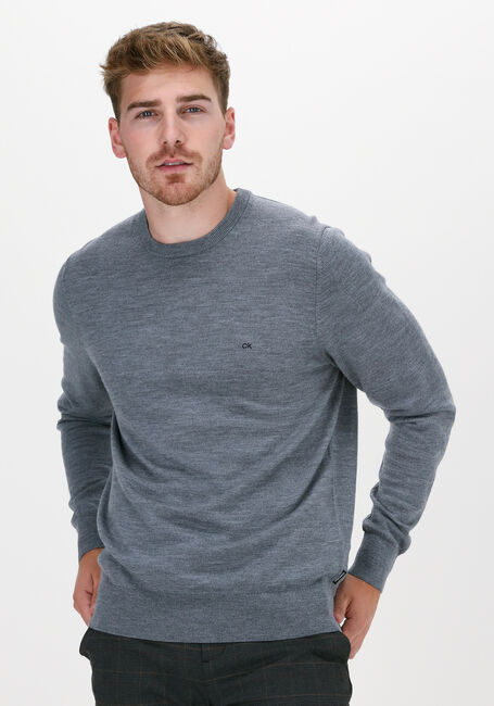 CALVIN KLEIN Pull SUPERIOR WOOL CREW NECK SWEATE en gris - large
