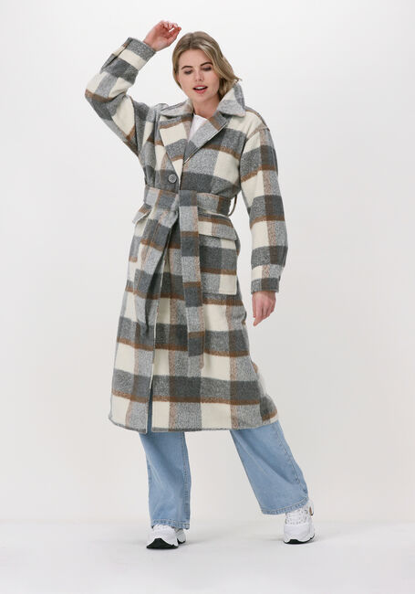 Beige NA-KD Mantel CHECKED OVERSIZED BELTED COAT - large