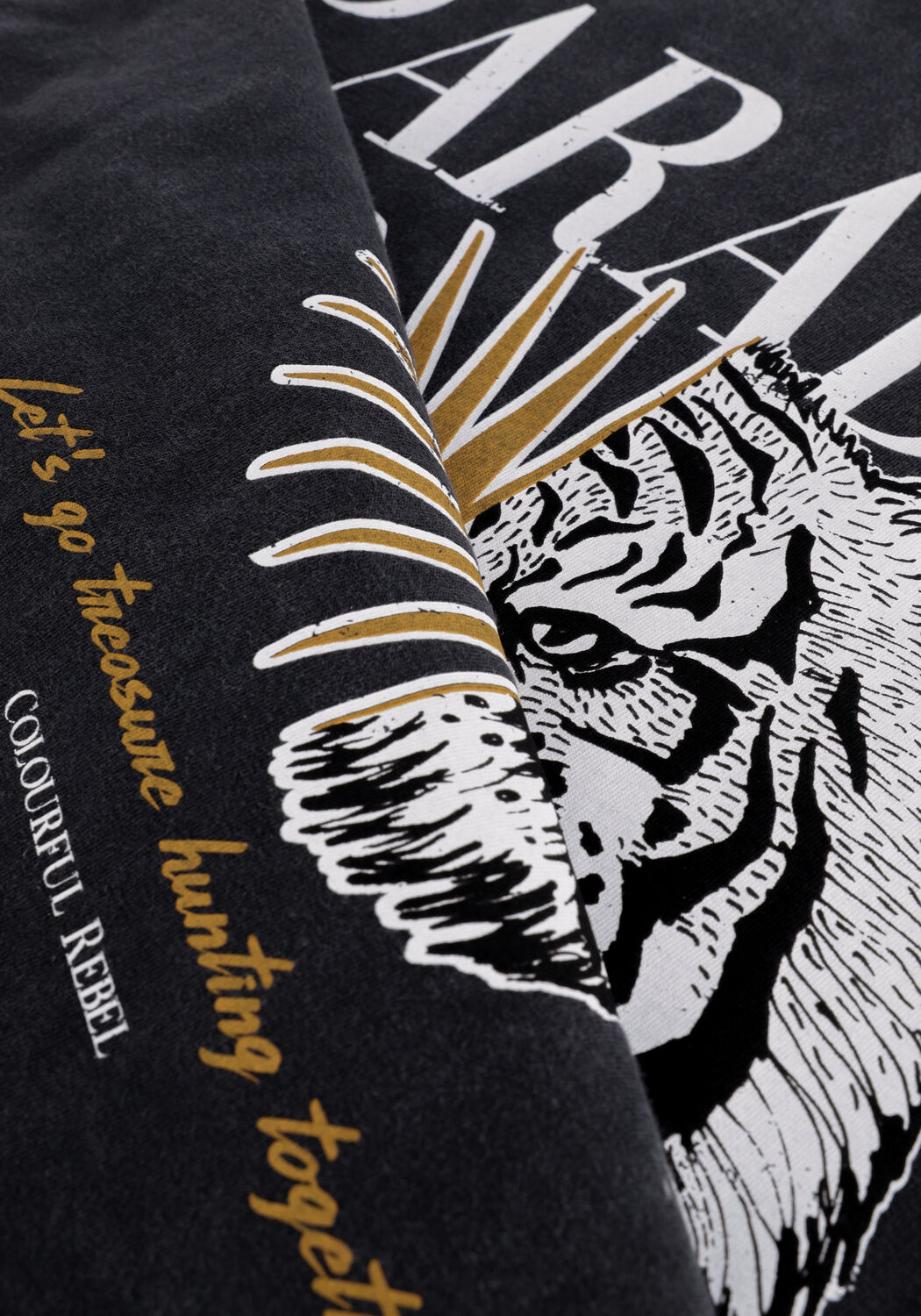 Donkergrijze COLOURFUL REBEL T-shirt PARADISE TIGER ACID WASH BOXY TEE - large