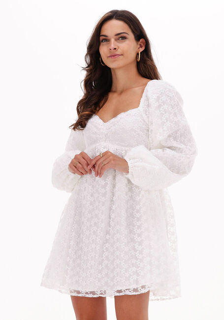 NA-KD Mini robe PUFFY SLEEVE GATHERED MINI DRESS en blanc - large