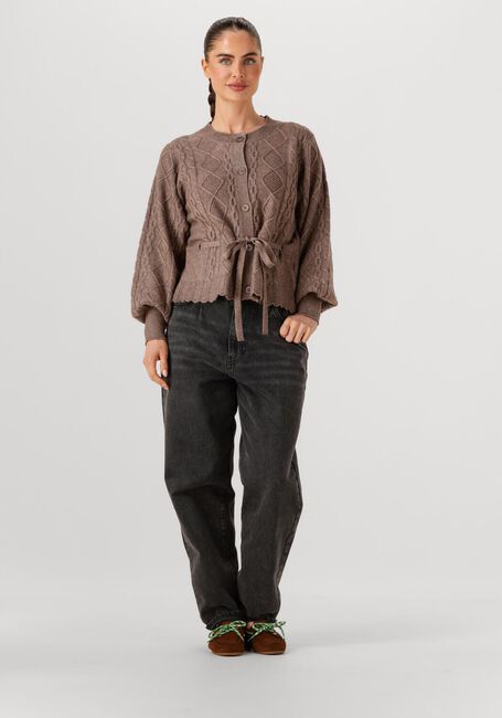 Taupe CO'COUTURE Vest ROW CABLE TIE CARDIGAN - large