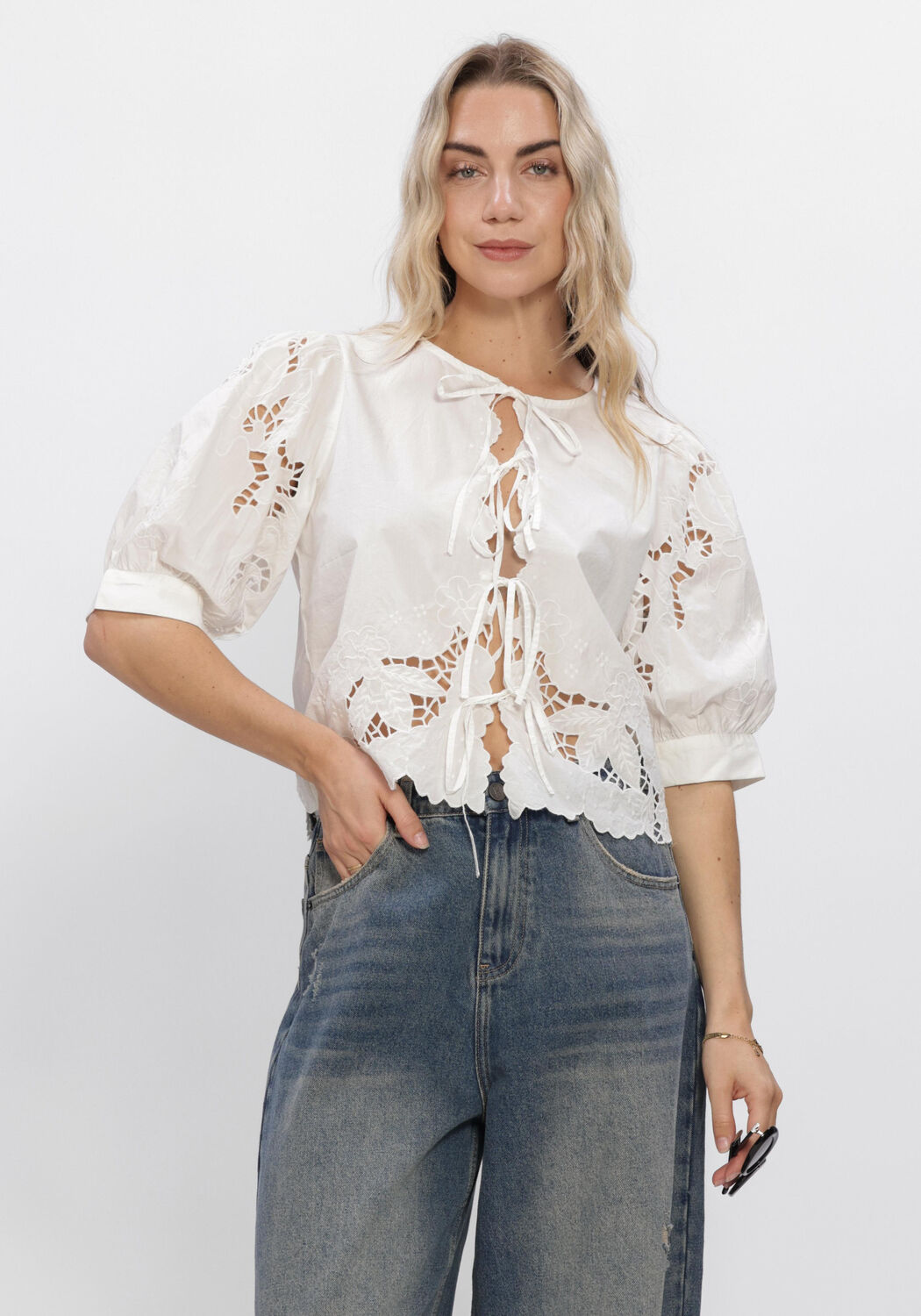 Witte ROUGE EDIT Tops & T-shirts ROUSCARLET 2/4 O-NECK TOP - large