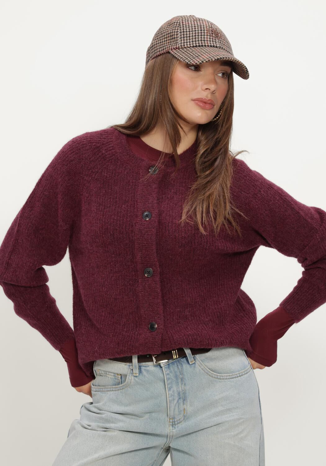 Bordeaux SELECTED WOMEN Trui SLFLULU LS KNIT SHORT CARDIGAN - large