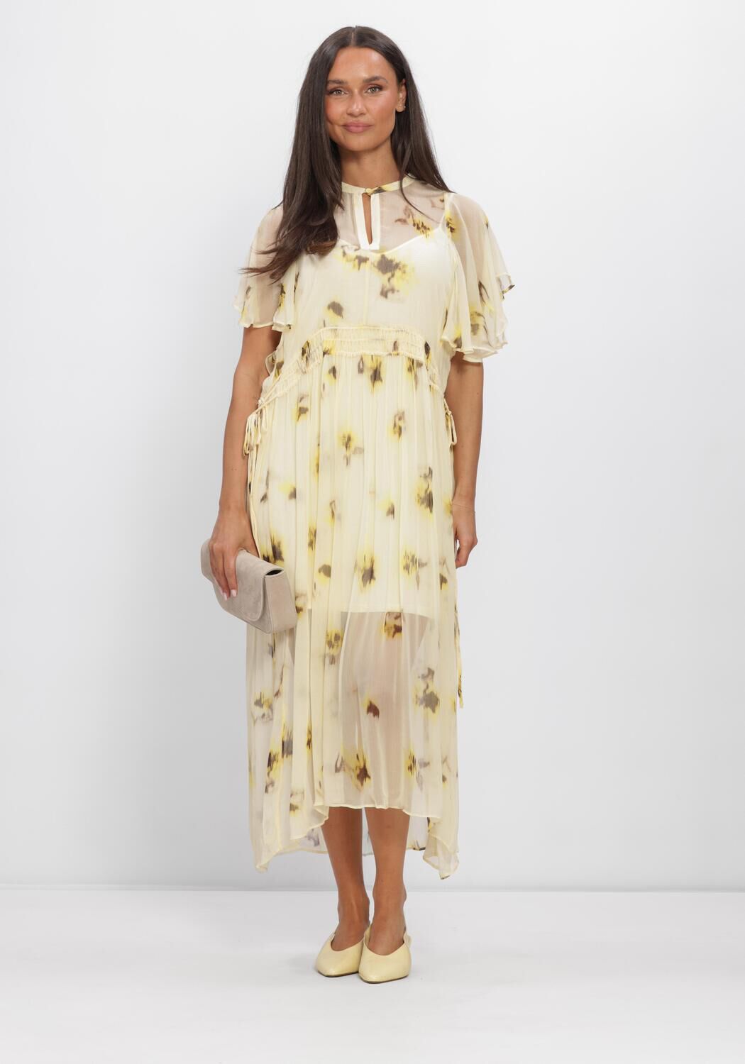 SECOND FEMALE Robe midi MIRAGE DRESS en jaune - large