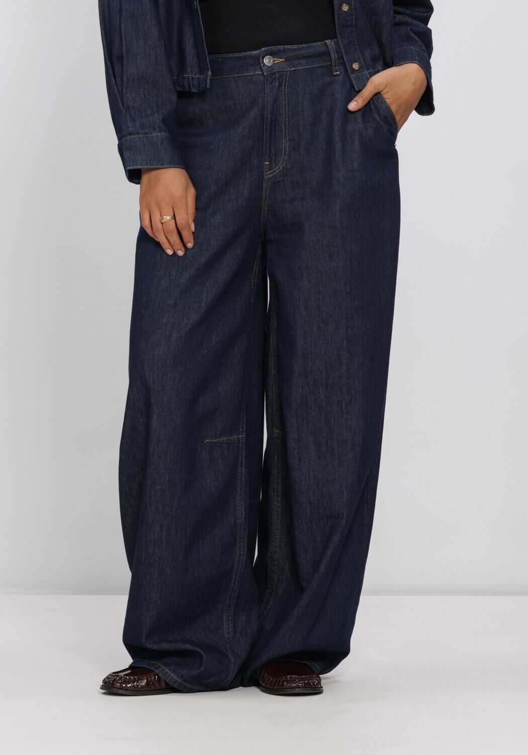 Donkerblauwe SUMMUM Wijde broek BALLOON SHAPE LEG LIGHT COTTON TWILL - large