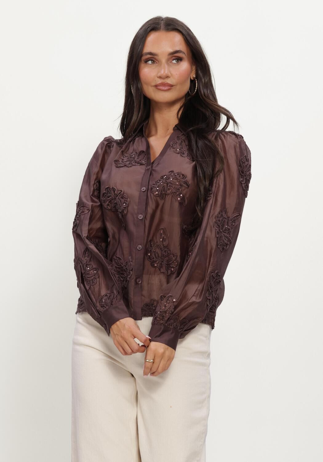 Bruine NUKUS  ANTONELLA BLOUSE PAILLET FLOWER: - large