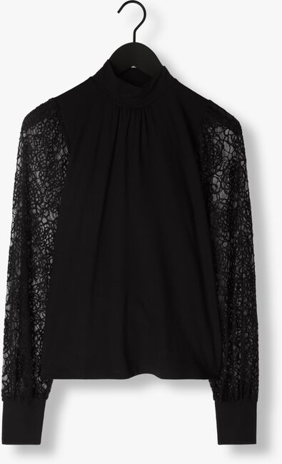 Zwarte JANSEN AMSTERDAM Blouse V107 TOP WITH LACE SLEEVES AND TURTLE NECK - large