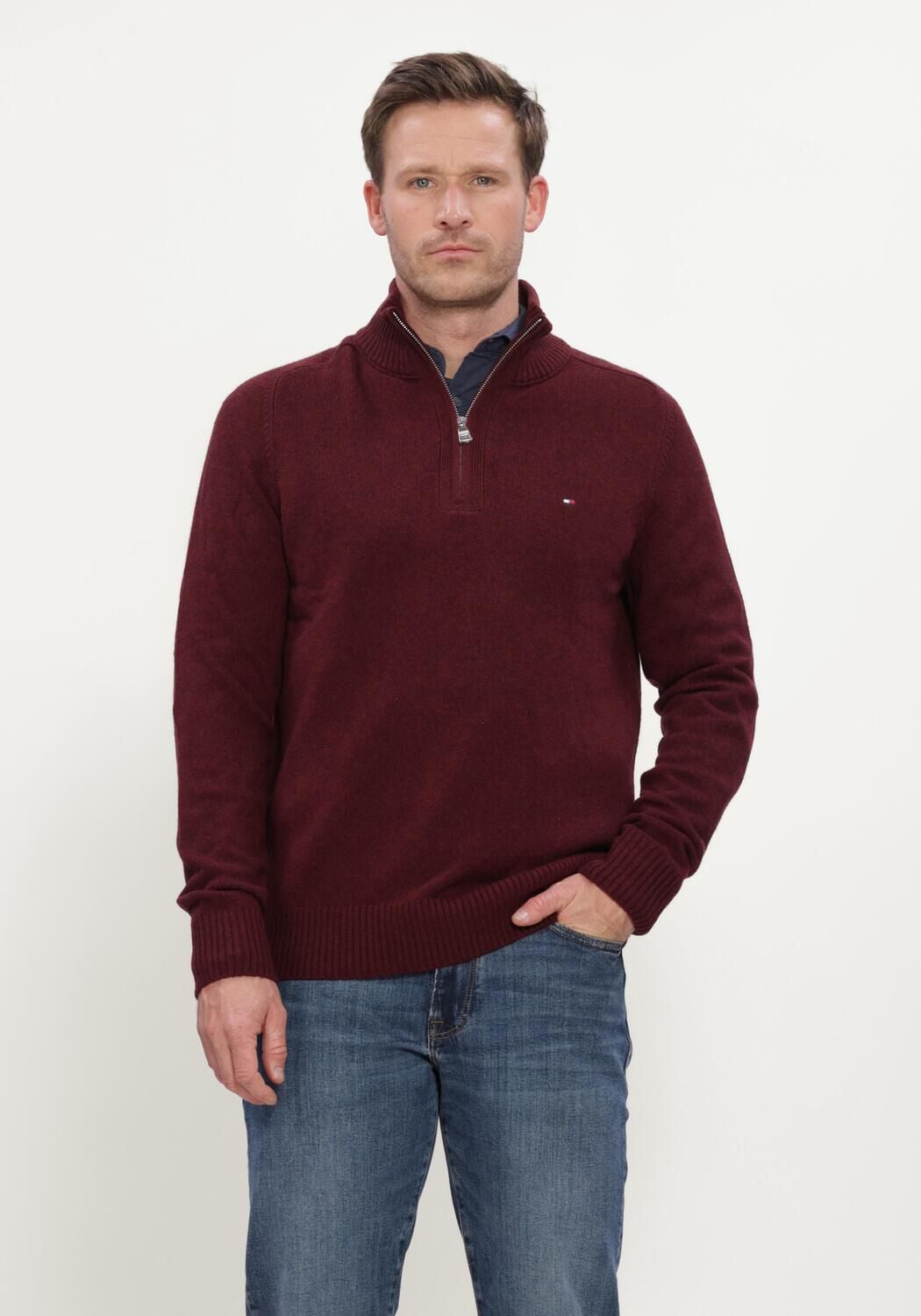 TOMMY HILFIGER Pull LAMBSWOOL ZIP MOCK Bordeaux - large