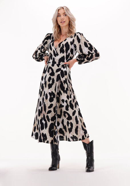 Bruine OBJECT Midi jurk LEONORA L/S WRAP MIDI DRESS - large