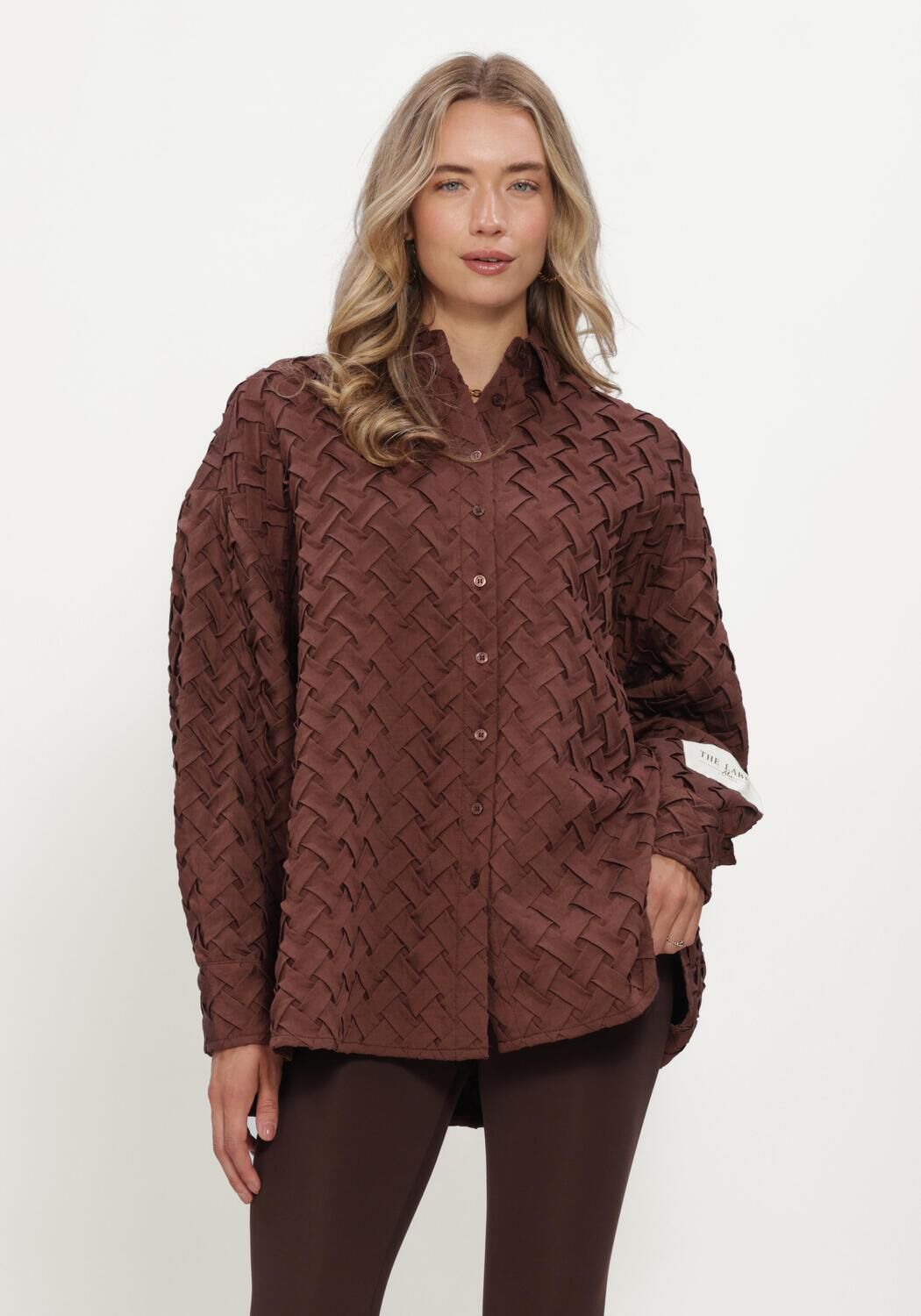 Bruine ALIX THE LABEL  LADIES WOVEN PLEATED BLOUSE - large