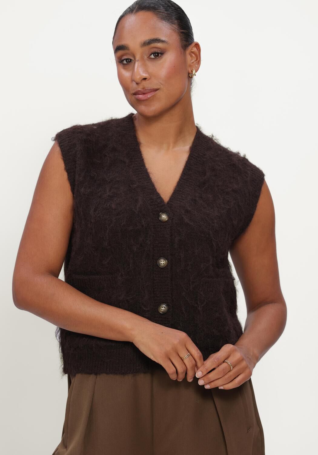 Bruine CIRCLE OF TRUST Vest FAUVE KNIT - large