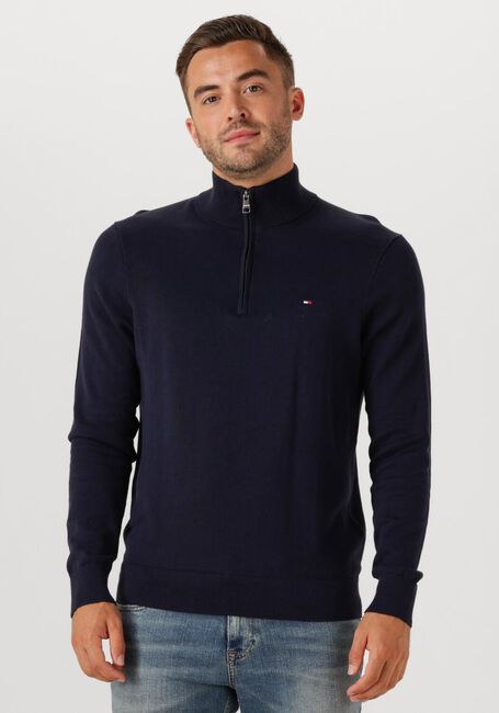 Donkerblauwe TOMMY HILFIGER Trui ESSENTIAL COTTON ZIP MOCK - large
