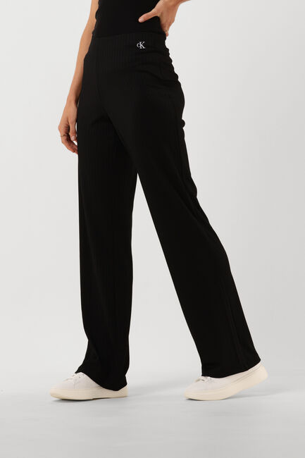 Zwarte CALVIN KLEIN Wijde broek SHINY RIB WIDE LEG PANTS - large