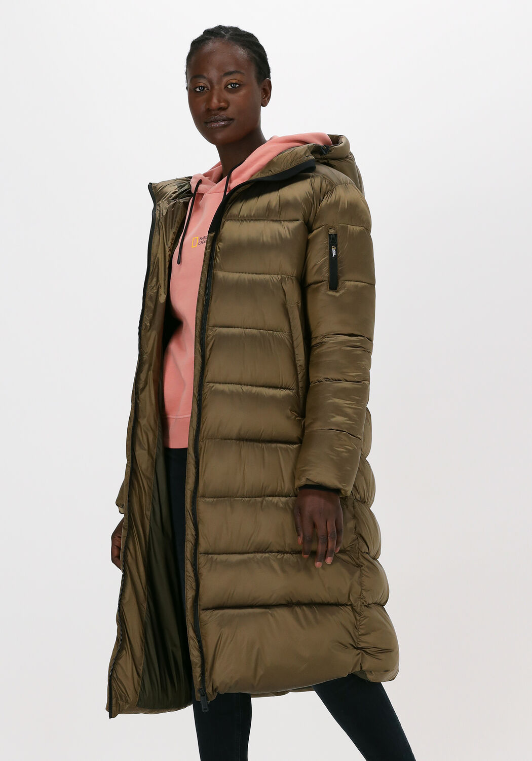 national geographic veste matelass zipped long coat en marron