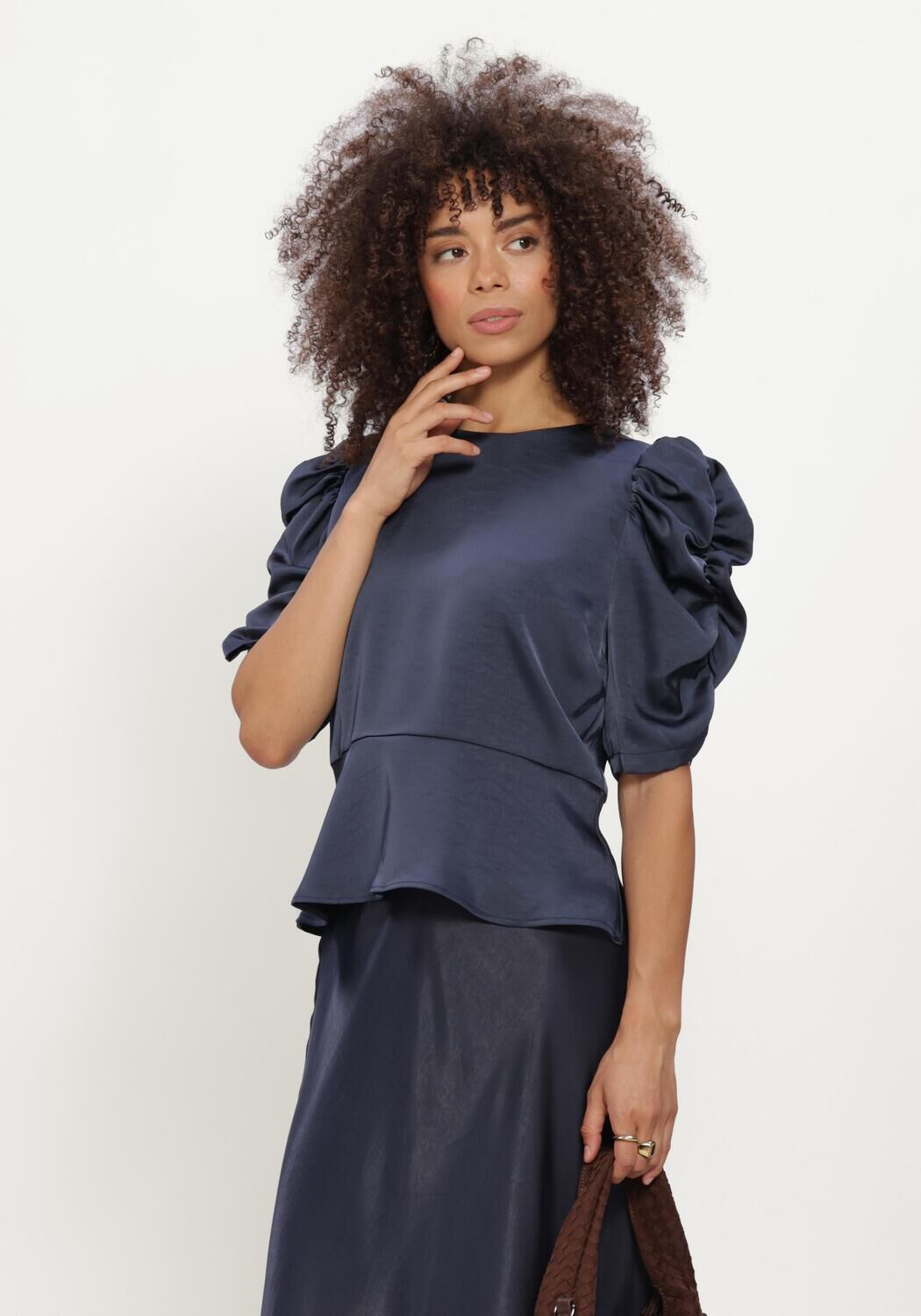NEO NOIR BENUA HEAVY SATEEN BLOUSE Blouses Bleu fonc&eacute; - large
