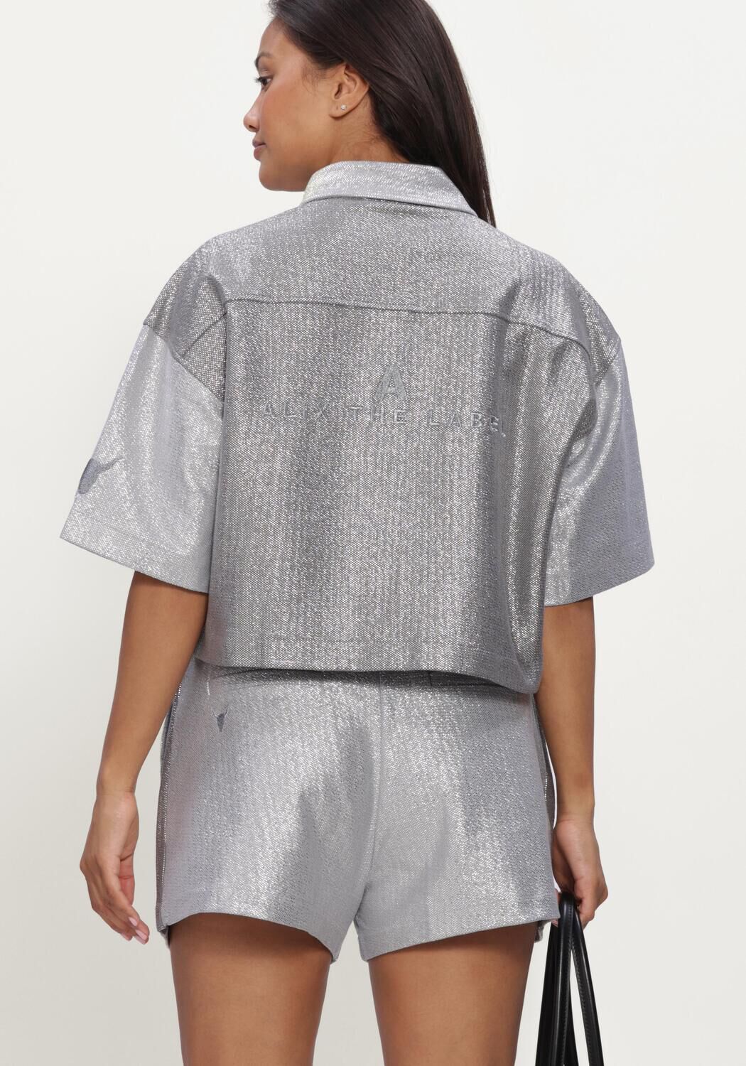 Lichtgrijze ALIX THE LABEL  LADIES KNITTED FOIL CROPPED BLOUSE - large
