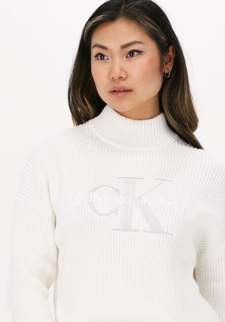 CALVIN KLEIN Pull TWO TONE MONOGRAM LOOSE SWEATER Blanc - large