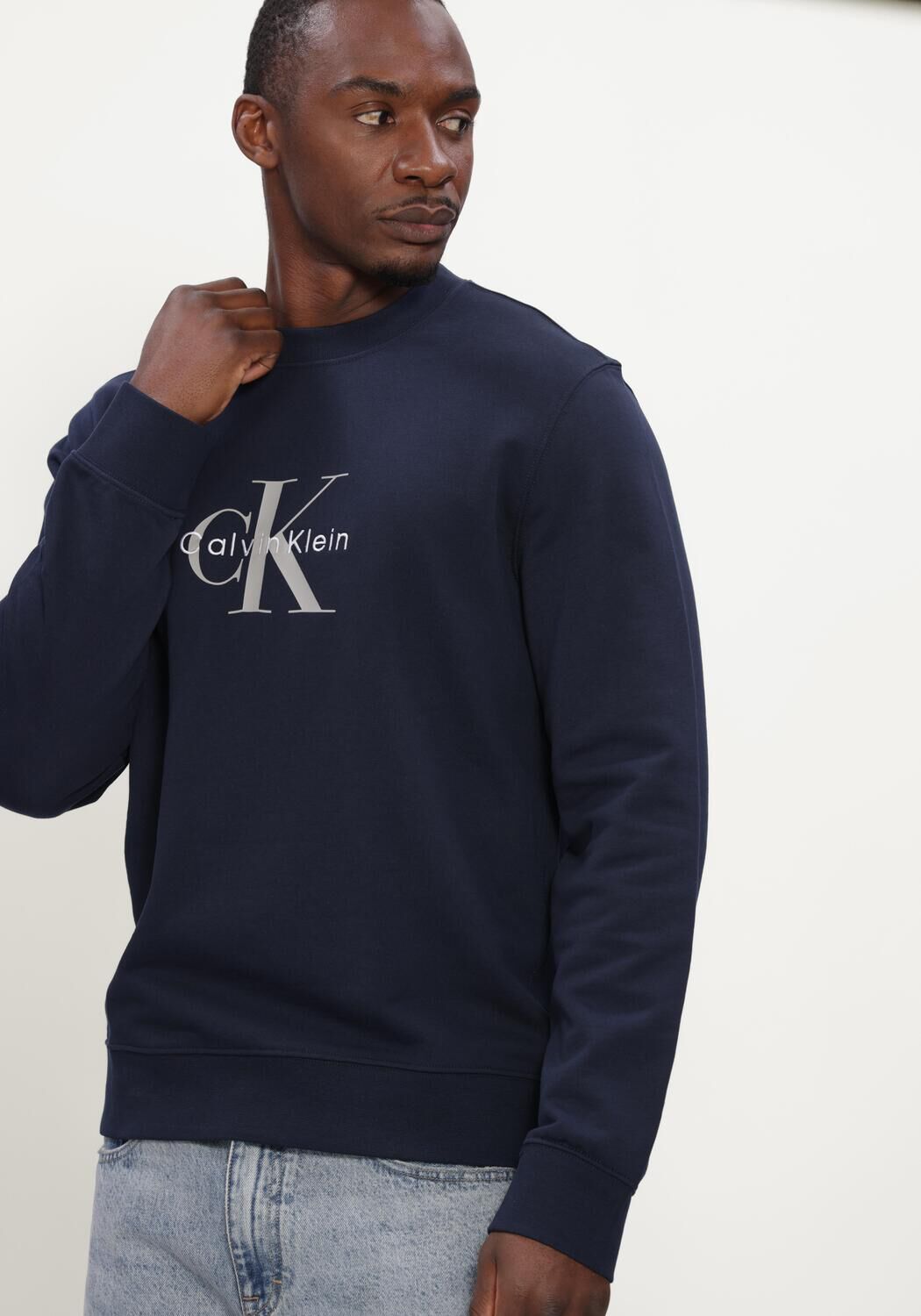 Donkerblauwe CALVIN KLEIN Sweater LS 350TERRY MNLG CN SWTSHRT - large