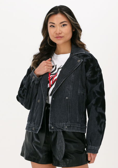 ALIX THE LABEL Veste en jean LADIES WOVEN DENIM BIKER JACKET en noir - large