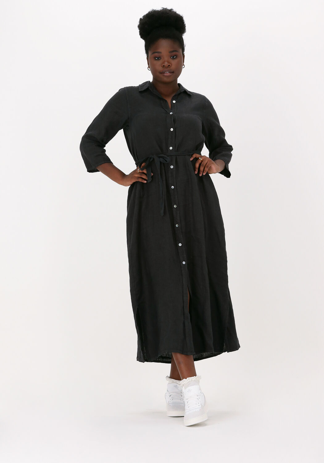Zwarte BY BAR Midi jurk IRENE LINEN DRESS Omoda