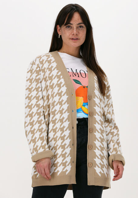 RIANNE MEIJER x NA-KD Gilet HOUNDSTOOTH LONG CARDIGAN en camel - large