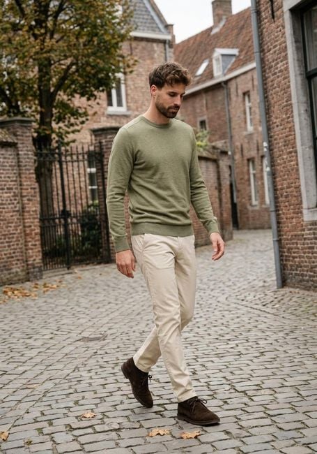SELECTED MEN Pull SLHBERG CREW NECK NOOS Kaki - large